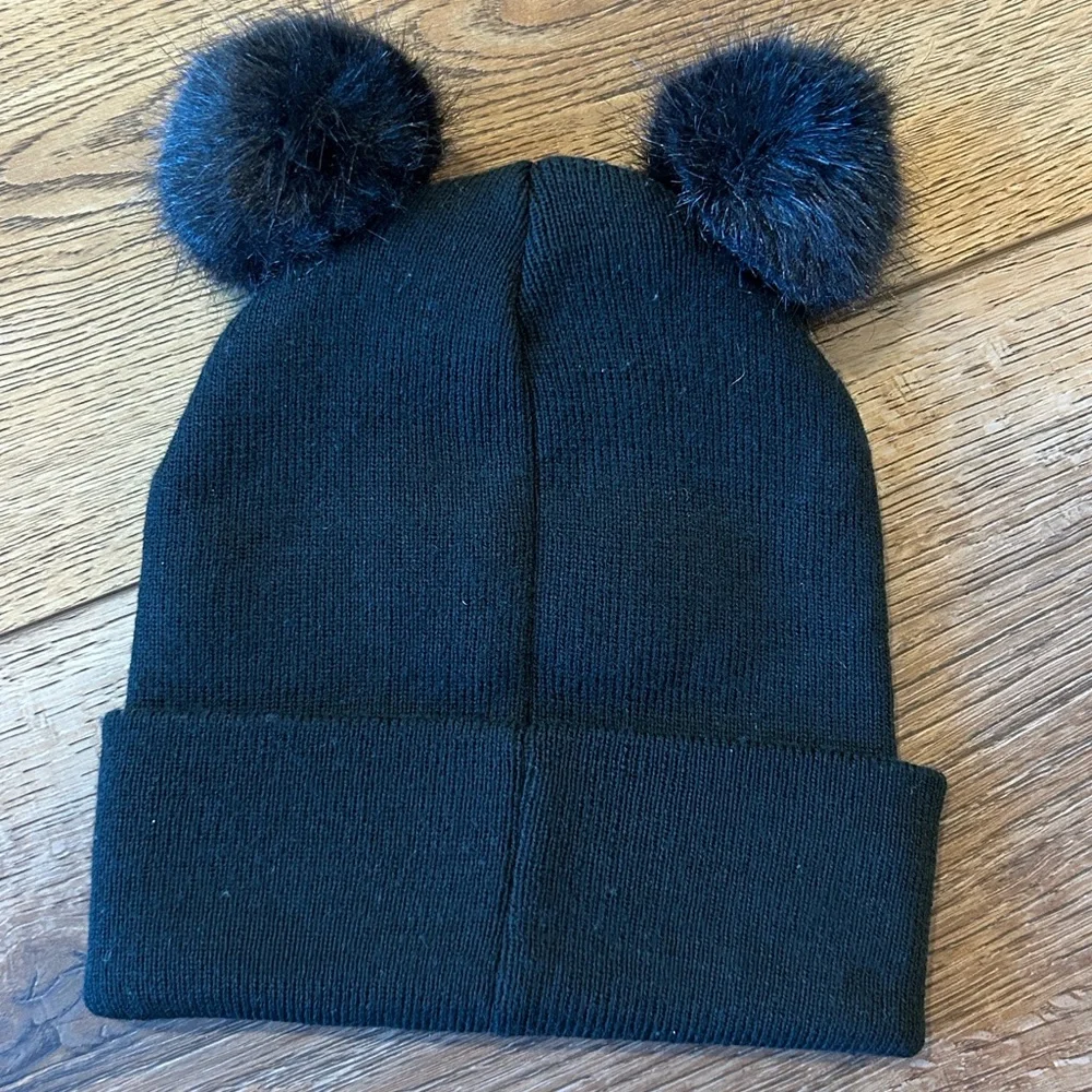 NWOT H&M Minnie Mouse Knit Beanie Pink Sequence Bow & Pom‎ Pom Ears Girls 7/12